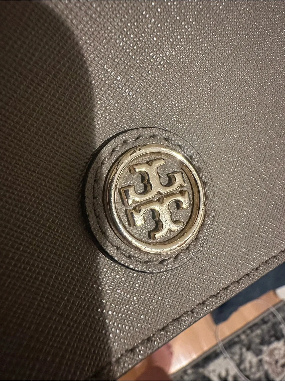 Tory Burch taupe leather shoulder or crossbody bag with gold chain